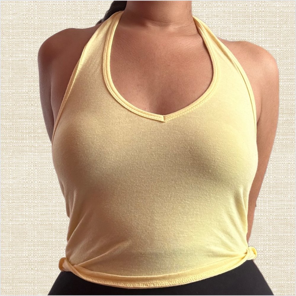 Discontinued Yellow Cropped Halter Top